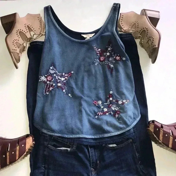 Lucky Brand Tops - Lucky Brand Stars Denim Look NWT Tank Size XS—WB01